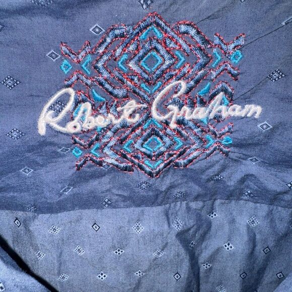 Robert Graham Mens 2XL Blue Geometric Chambray Shirt Classic Fit Button Down - Picture 5 of 6